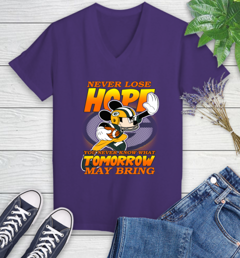 Green Bay Packers NFL Football Mickey Disney Never Lose Hope Women's V-Neck T-Shirt 3