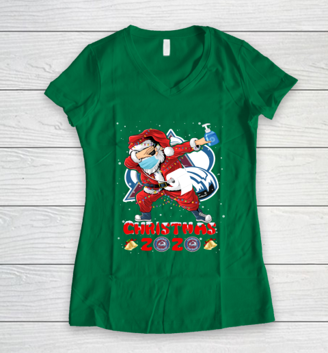 Colorado Avalanche Funny Santa Claus Dabbing Christmas 2020 NHL Women's V-Neck T-Shirt 3