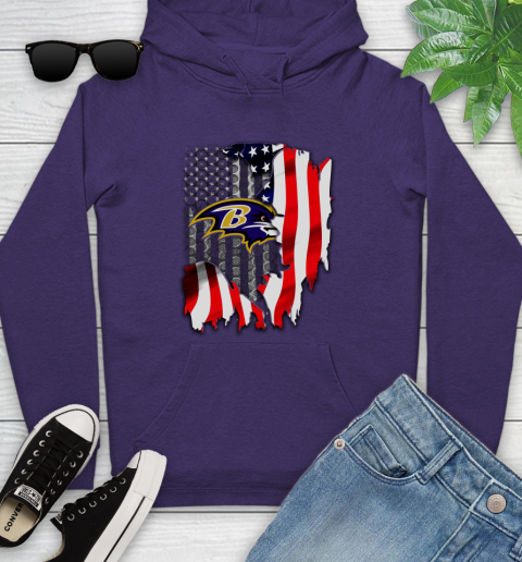 Baltimore Ravens NFL Football American Flag Youth Hoodie 5