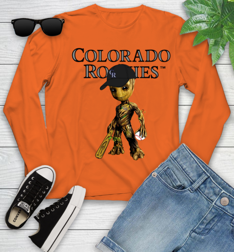 MLB Colorado Rockies Groot Guardians Of The Galaxy Baseball Youth Long Sleeve 4