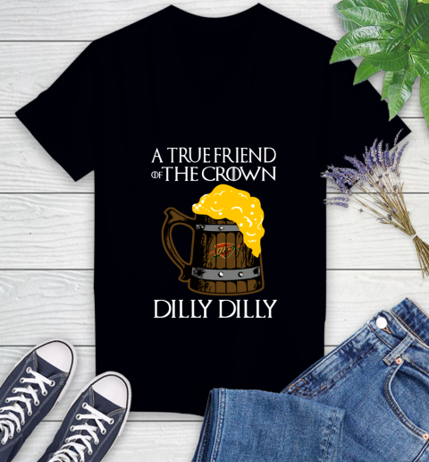 NBA Oklahoma City Thunder A True Friend Of The Crown Game Of Thrones Beer Dilly Dilly Basketball_000 Women's V-Neck T-Shirt