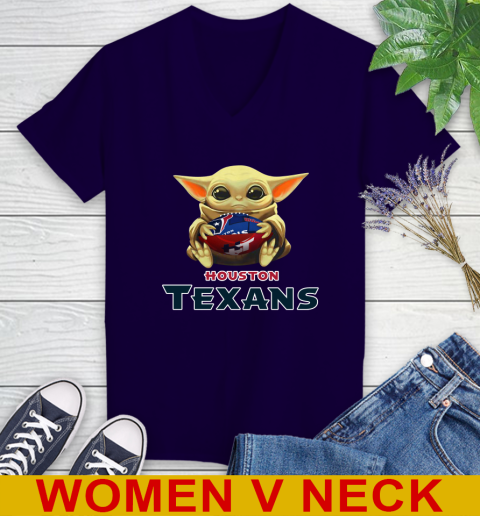 NFL Football Houston Texans Baby Yoda Star Wars Shirt Women's V-Neck T-Shirt 4