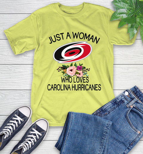 NHL Just A Woman Who Loves Carolina Hurricanes Hockey Sports T-Shirt 8