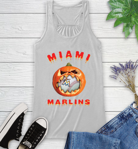 MLB Miami Marlins Halloween Pumpkin Baseball Sports Racerback Tank