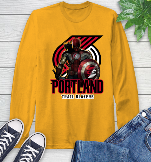 Portland Trail Blazers NBA Basketball Captain America Thor Spider Man Hawkeye Avengers Long Sleeve T-Shirt 3