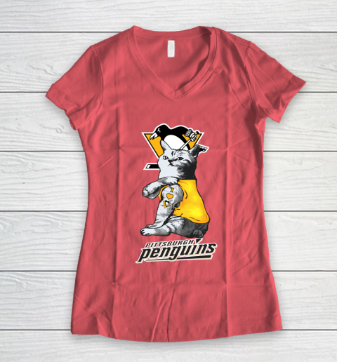 NHL My Cat Loves Pittsburgh Penguins Hockey Women's V-Neck T-Shirt 4