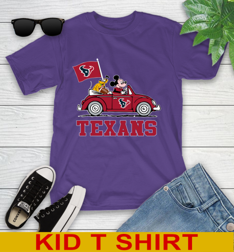 NFL Football Houston Texans Pluto Mickey Driving Disney Shirt Youth T-Shirt 4