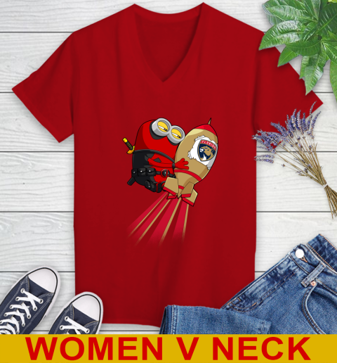 NHL Hockey Florida Panthers Deadpool Minion Marvel Shirt Women's V-Neck T-Shirt 10