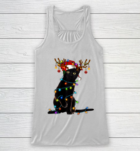 Black Cat Christmas Light T Shirt Funny Cat Lover Christmas Racerback Tank