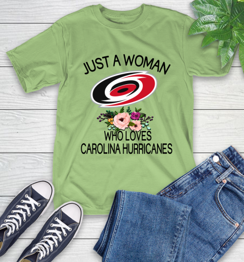 NHL Just A Woman Who Loves Carolina Hurricanes Hockey Sports T-Shirt 9