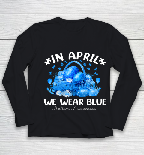 Blue Leopard Eggs Easter In April We Wear Blue Autism Kids Youth Long Sleeve