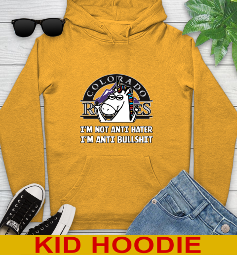 Colorado Rockies MLB Baseball Unicorn I'm Not Anti Hater I'm Anti Bullshit Youth Hoodie 3