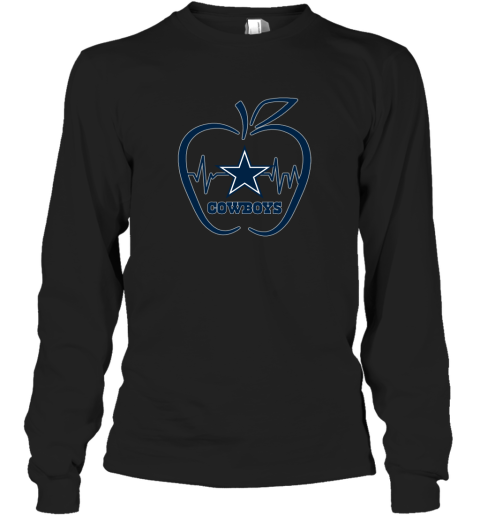Apple Heartbeat Teacher Symbol Dallas Cowboys Long Sleeve T-Shirt