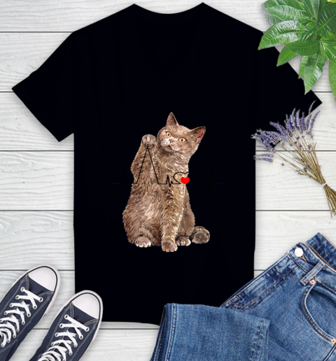 Nurse Shirt Curious Cat Messing With Heart Line Funny T Shirt Women's V-Neck T-Shirt