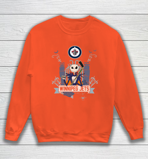 NHL Winnipeg Jets Hockey Jack Skellington Halloween Sweatshirt 3