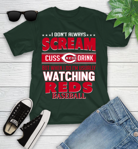 Cincinnati Reds MLB I Scream Cuss Drink When I'm Watching My Team Youth T-Shirt 5
