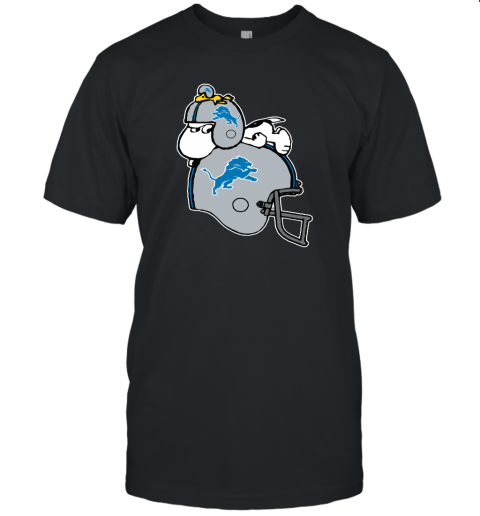 Snoopy And Woodstock Resting On Detroit Lions Helmet Unisex Jersey Tee