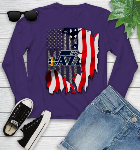 Utah Jazz NBA Basketball American Flag Youth Long Sleeve 4