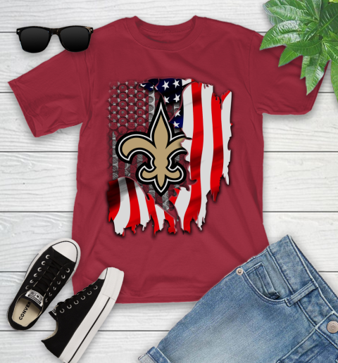 New Orleans Saints NFL Football American Flag Youth T-Shirt 14