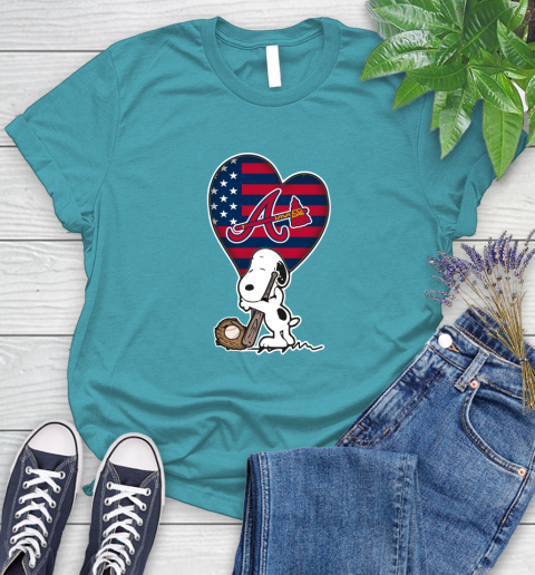 Atlanta Braves MLB Baseball The Peanuts Movie Adorable Snoopy Women's T-Shirt 12
