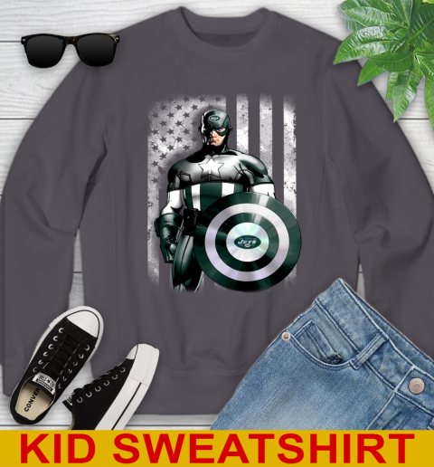 New York Jets NFL Football Captain America Marvel Avengers American Flag Shirt Youth Sweatshirt 5