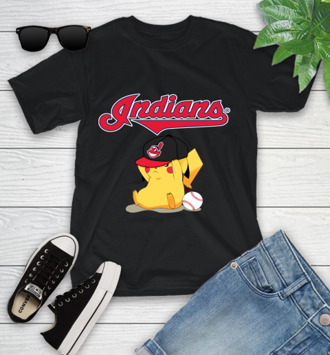 MLB Pikachu Baseball Sports Cleveland Indians Youth T-Shirt 2