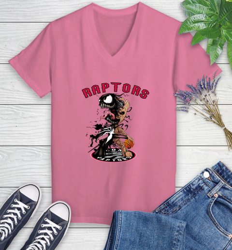 NBA Toronto Raptors Basketball Venom Groot Guardians Of The Galaxy Women's V-Neck T-Shirt 13