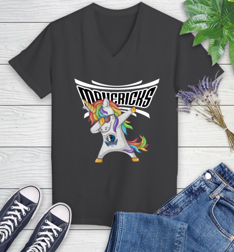 Dallas Mavericks NBA Basketball Funny Unicorn Dabbing Sports Women's V-Neck T-Shirt 8
