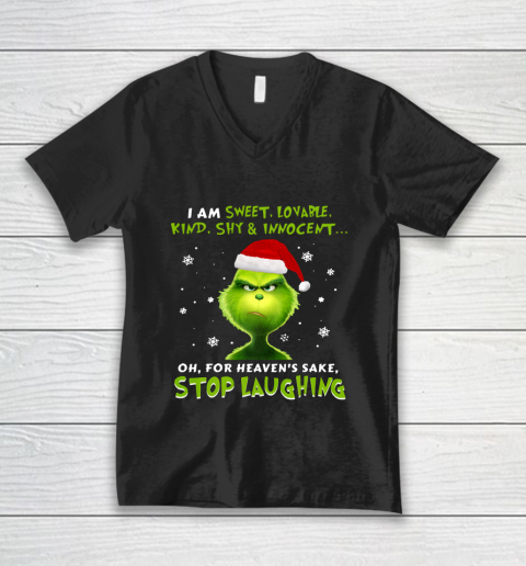 I Am Sweet Lovable Kind Shy Innocent Grinch Christmas V-Neck T-Shirt