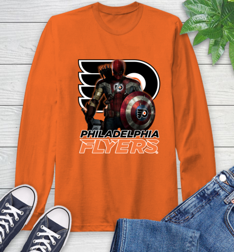 NHL Captain America Thor Spider Man Hawkeye Avengers Endgame Hockey Philadelphia Flyers Long Sleeve T-Shirt 5