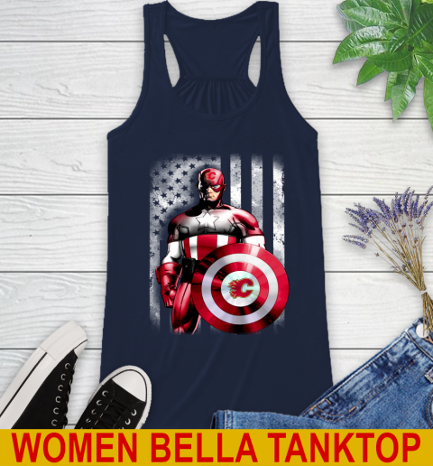 Calgary Flames NHL Hockey Captain America Marvel Avengers American Flag Shirt Racerback Tank - Image 10