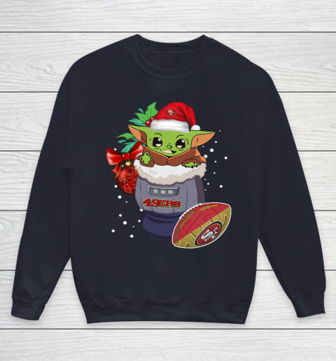 San Francisco 49ers Christmas Baby Yoda Star Wars Funny Happy NFL Youth Sweatshirt 3