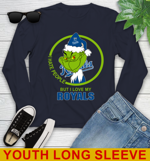 Kansas City Royals MLB Christmas Grinch I Hate People But I Love My Favorite Baseball Team Youth Long Sleeve 3