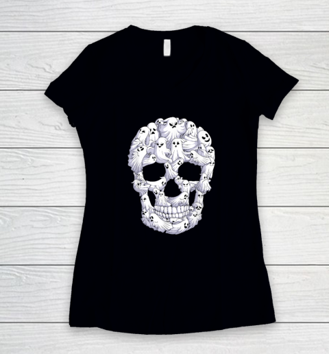 Skull Boo Ghost Funny Halloween Costume Women's V-Neck T-Shirt