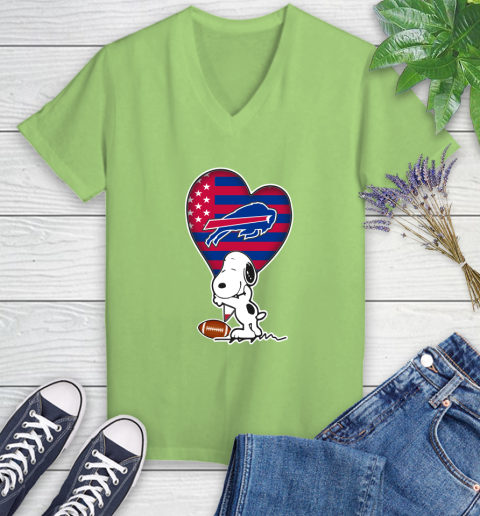 Buffalo Bills NFL Football The Peanuts Movie Adorable Snoopy Women's V-Neck T-Shirt 11