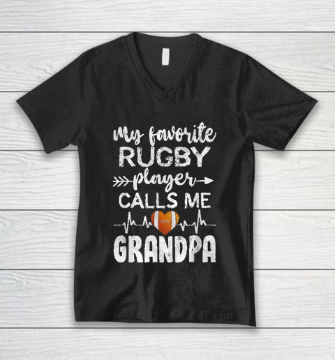 Grandpa Funny Gift Apparel  My Favorite Rugby Player Callsme Grandpa V-Neck T-Shirt