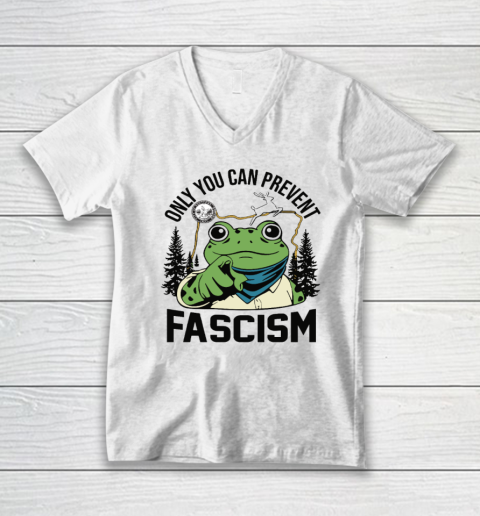 Only You Can Prevent Fascism Portland Frog Protest V-Neck T-Shirt
