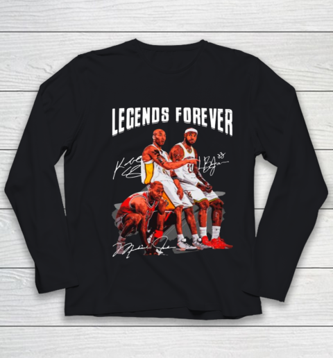 Kobe Bryant Lebron James And Michael Jordan Legends Forever Signatures Youth Long Sleeve