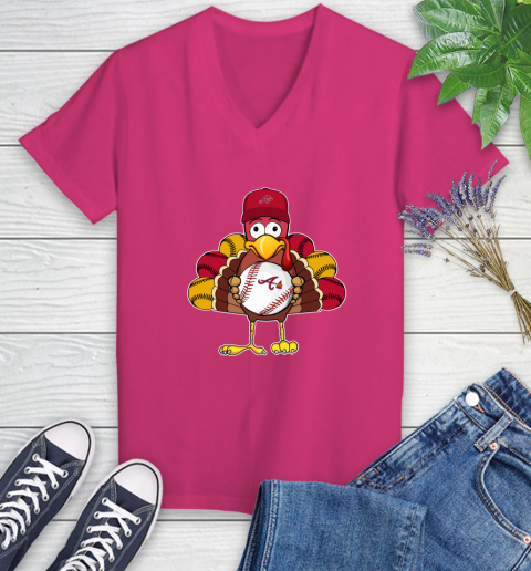 Atlanta Braves Turkey thanksgiving Women's V-Neck T-Shirt 9