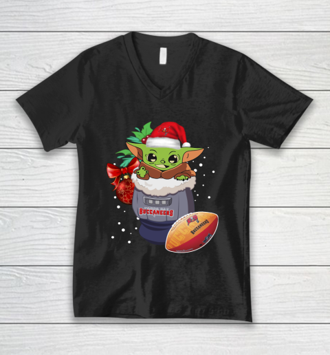 Tampa Bay Buccaneers Christmas Baby Yoda Star Wars Funny Happy NFL V-Neck T-Shirt