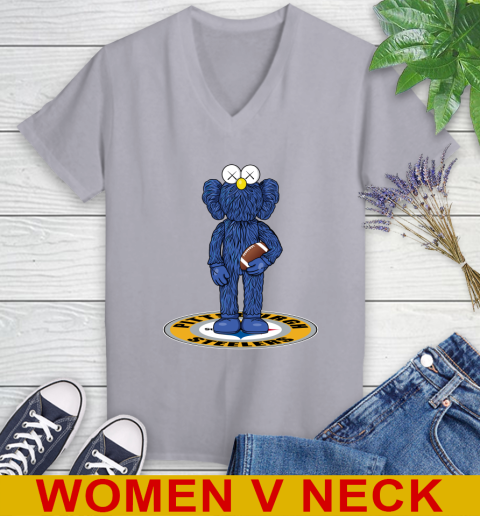 NFL Football Pittsburgh Steelers Kaws Bff Blue Figure Shirt Women's V-Neck T-Shirt 5