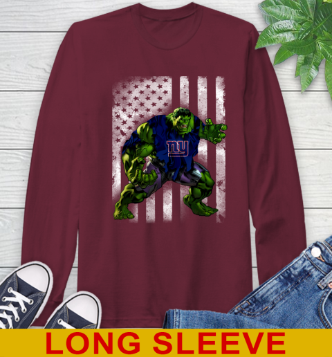 New York Giants Hulk Marvel Avengers NFL Football American Flag Long Sleeve T-Shirt 7