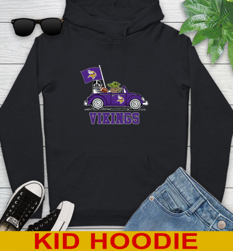 NFL Football Minnesota Vikings Darth Vader Baby Yoda Driving Star Wars Shirt Youth Hoodie 2
