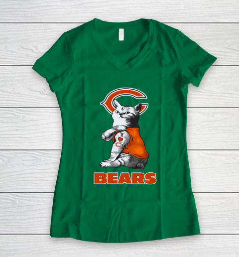 NFL Football My Cat Loves Chicago Bears Women's V-Neck T-Shirt 3