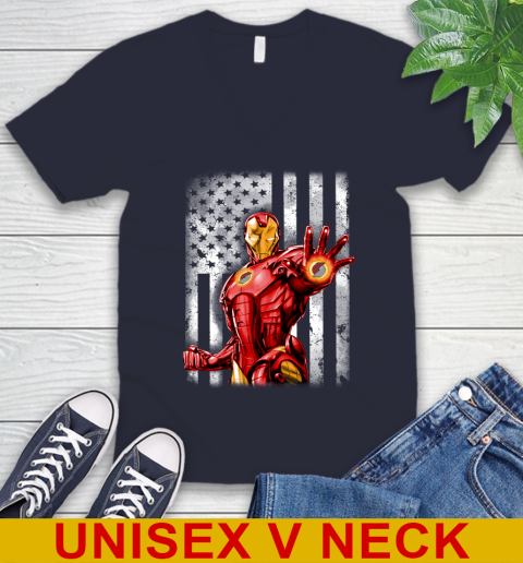 Portland Trail Blazers NBA Basketball Iron Man Avengers American Flag Shirt V-Neck T-Shirt - Image 3