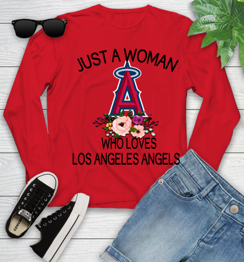 MLB Just A Woman Who Loves Los Angeles Angels Baseball Sports Youth Long Sleeve 8