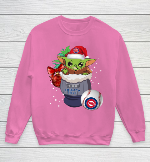 Chicago Cubs Christmas Baby Yoda Star Wars Funny Happy MLB Youth Sweatshirt 7
