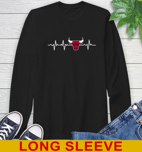 Chicago Bulls NBA Basketball Heart Beat Shirt Long Sleeve T-Shirt