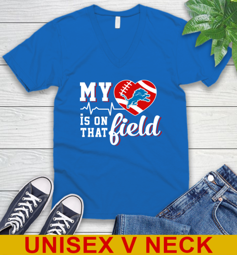 NFL My Heart Is On That Field Football Sports Detroit Lions V-Neck T-Shirt 5