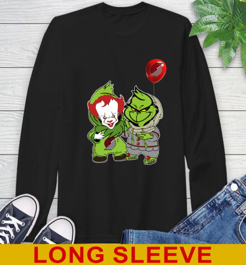 Portland Trail Blazers Baby Pennywise Grinch Christmas NBA Basketball Long Sleeve T-Shirt 2